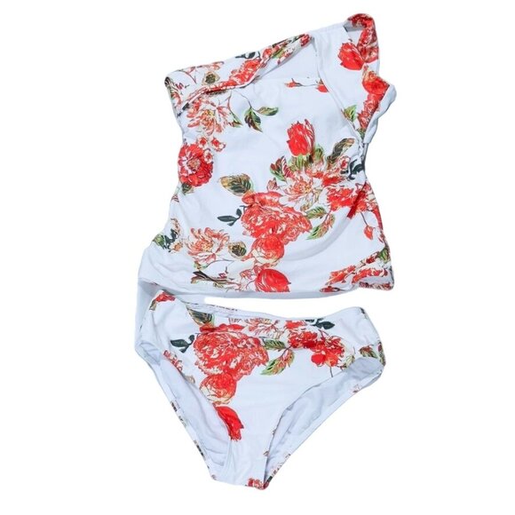 RACHEL ROY Women's 2 Piece Swimsuit Nylon Spandex White Floral Red Size S - Picture 6 of 11